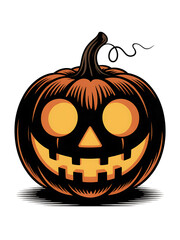 Spooky jack o lantern halloween pumpkin with glowing orange eyes isolated on transparent background