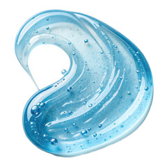 Glossy smear of translucent blue serum gel in a fluid texture, cosmetic skincare product isolated on white background. PNG