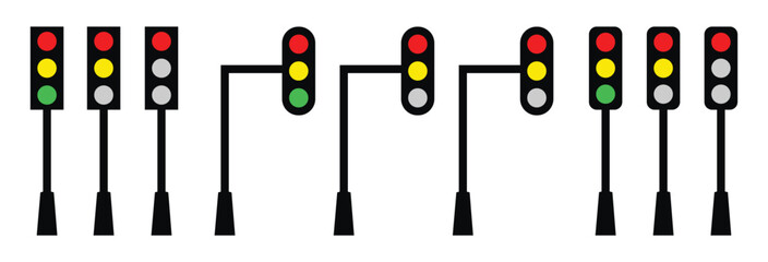 Traffic Light vector icon, Set of Red Yellow green Traffic signal symbol, Traffic light illustration.