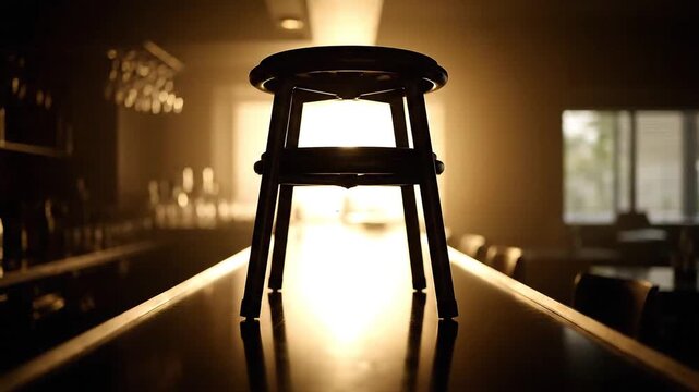 Empty bar stool bathed in warm sunlight, awaiting patrons in a modern, inviting lounge setting