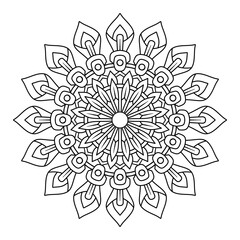 Hand drawn floral mandala with line. botanical natural theme. for coloring book page, decoration, tattoo, sticker.