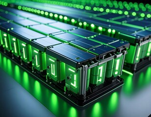 Electric Vehicle Battery Pack with Green Illumination - Sustainable Energy Future.