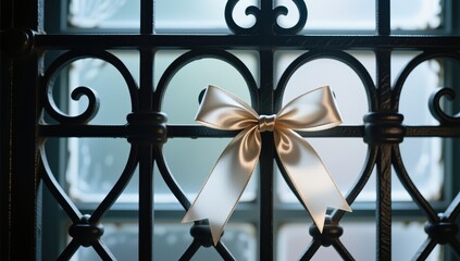 Elegant wedding decor with a satin bow indoor venue close-up serene atmosphere