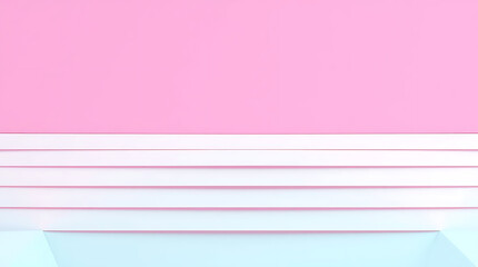 Abstract studio shot featuring a pink and white color block background with soft lighting and geometric shapes