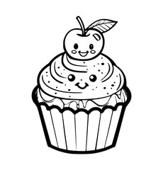 Cute cupcake illustration coloring page - coloring book for kids