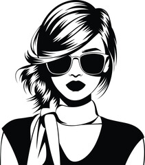 Fashionable Woman Portrait Vector | Stylish Female Face with Sunglasses Illustration