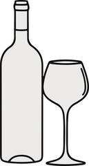 Simple wine bottle and glass outline, black and white vector illustration 3