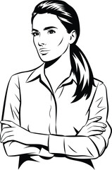 Black and White Confident Woman Vector Portrait Illustration