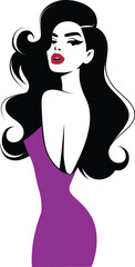 Elegant Fashion Woman Vector Illustration in Purple Dress