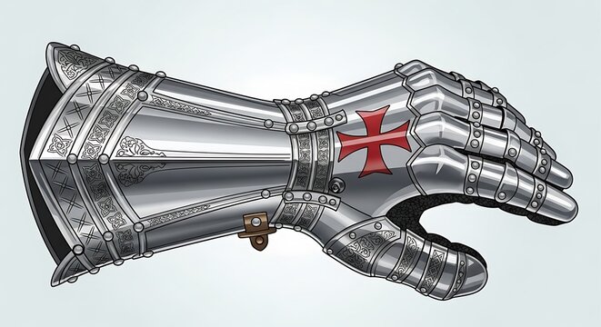 Medieval Knight Gauntlet with Templar Cross.