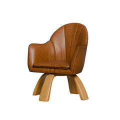 Brown leather chair isolated on transparent background