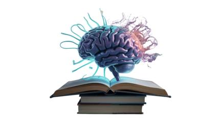 Unlock boundless knowledge and ignite imagination with this stunning brain and book visualization, symbolizing learning and intellectual growth.