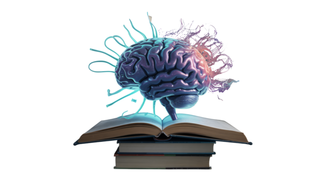 Unlock boundless knowledge and ignite imagination with this stunning brain and book visualization, symbolizing learning and intellectual growth.