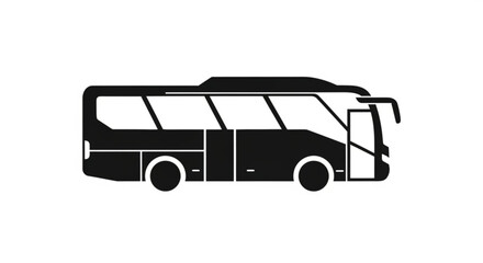 A black silhouette of a bus, it is a common mode of transportation for people and is used for long distance travel