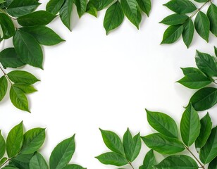 Naklejka premium Fresh green leaves frame on white background