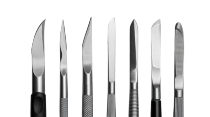 Precision scalpels and surgical instruments meticulously arranged showcasing sharp blades and ergonomic handles for medical procedures