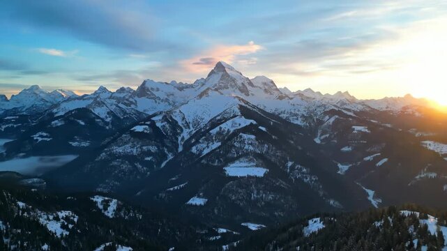 Majestic Mountain Peaks Emerging from Morning Mist with a Slow Panning Shot outdoor adventure, nature's grandeur, breathtaking