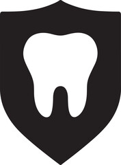 Dental shield protection icon silhouette vector, oral safety symbol, teeth care isolated design.
