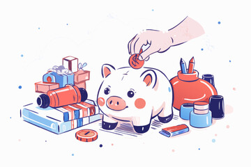 Saving for the Future: Piggy Bank with Coins, Gifts, and Stationary - A Modern Twist on Financial Planning