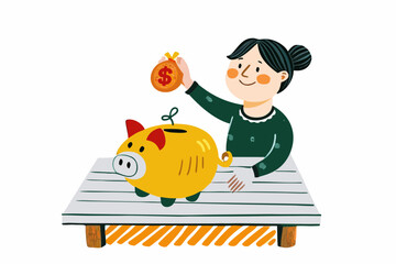 Woman Saving Money with Piggy Bank: Financial Security and Smart Savings Concept