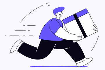Cartoon Delivery Person Running with a Package: Express Shipping Concept in Modern Vector Style