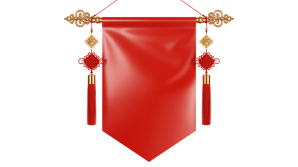 Elegant red banner with golden accents and intricate knotwork, perfect for festive celebrations and auspicious announcements