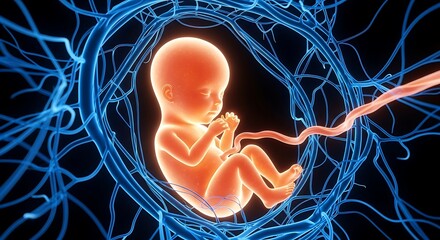 Human fetus inside the womb, fetal development and pregnancy concept illustration