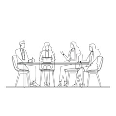 Minimal Line Art of Team Brainstorming at Desk