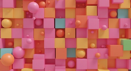 Abstract colorful geometric cubes and spheres illustration for background
