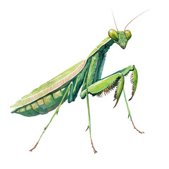 watercolor vector of Praying Mantis, isolated on a white background.