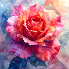 Vibrant pink rose with layered petals, soft watercolor light, delicate mood, close up botanical bloom