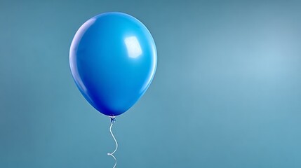 Bright blue balloon floating against a soft gradient background, showcasing its glossy surface and playful nature, perfect for celebrations, parties, or festive occasions with copy space available