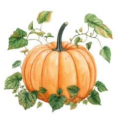 Pumpkin, watercolor vector, isolated on a white background.