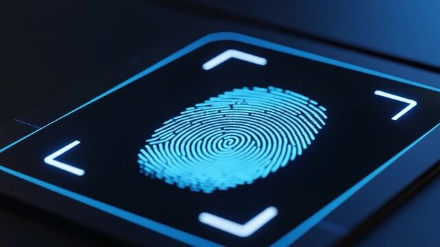 Glowing fingerprint identification technology on dark surface biometric security authentication
