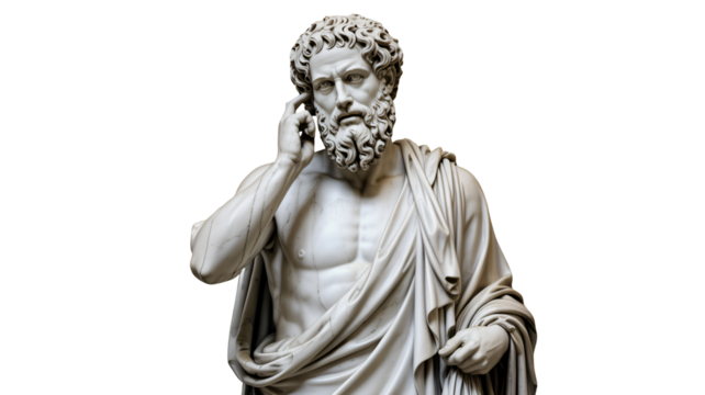 Ancient Greek philosopher statue inspires contemplation and deep thought, evoking wisdom and classical learning for educational purposes