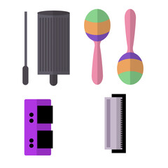 Flat design musical instruments and electronic components isolated on white background