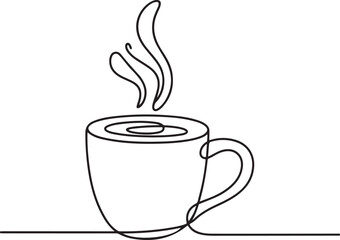 Elegant Single Line Art of Steaming Coffee Cup for Minimalist Design