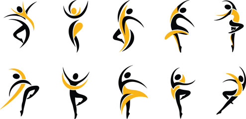 Abstract dancer silhouette vector illustration with modern movement design, artistic dance pose icon, fitness activity symbol, contemporary performance creative artwork.