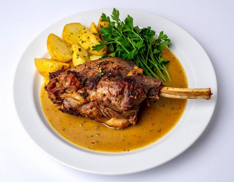 Xai rostit, a flavorful Andorran roasted lamb served with potatoes and herbs, representing the traditional cuisine of the Pyrenees.