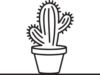 Continuous single line art of a small cactus in a flowerpot. Simple black and white outline vector illustration of a succulent plant