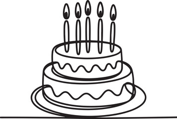 Celebratory Cake Illustration: A meticulously crafted line art illustration of a tiered cake, adorned with five lit candles, symbolizing joy, and remembrance.