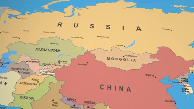 Russia Highlighted 3D World Map Animation Showing Eurasia Countries Borders