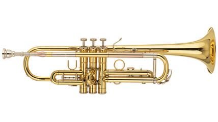 Shiny brass trumpet with intricate valves and bell, perfect for jazz musicians and classical orchestras seeking professional sound.