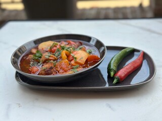 beef stew with vegetables and rice