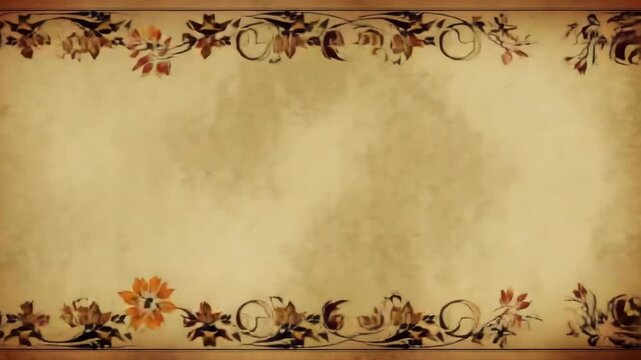 Floral frame on beige background with brown flowers and decorative swirls and vintage texture design
