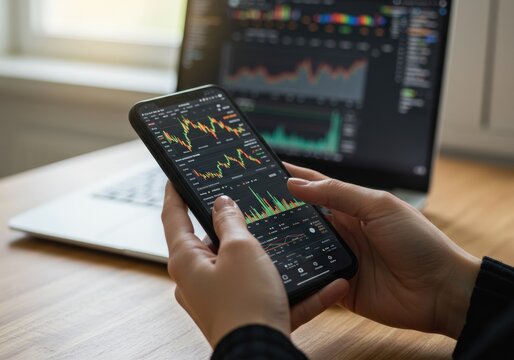 Analyzing stock market data on a smartphone and laptop