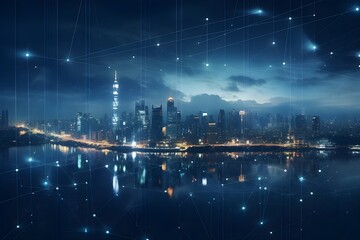 Mesmerizing City Skyline at Night with Sparkling Lights Creating a Dazzling Urban Tapestry, Showcasing Modern Architecture, Nightlife, and Metropolitan Beauty, 8K Ultra-HD