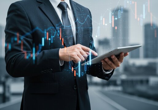 Businessman analyzing stock market data on a tablet