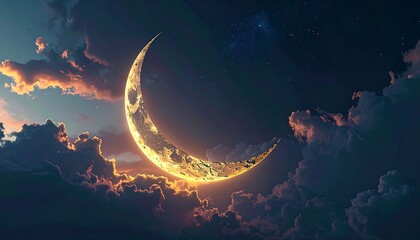 Crescent moon over a twilight sky