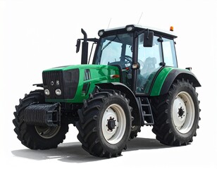 Obraz premium Modern Green Farm Tractor with Wide Tires Isolated on White Background